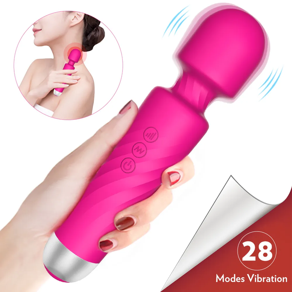 Luxury Cordless Wand Vibrator for Women – Magnetic Charge, Waterproof, 28 Modes